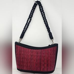 Baskets of Cambodia Red  Black Rattan Shoulder Basket Purse Twist Double Handles